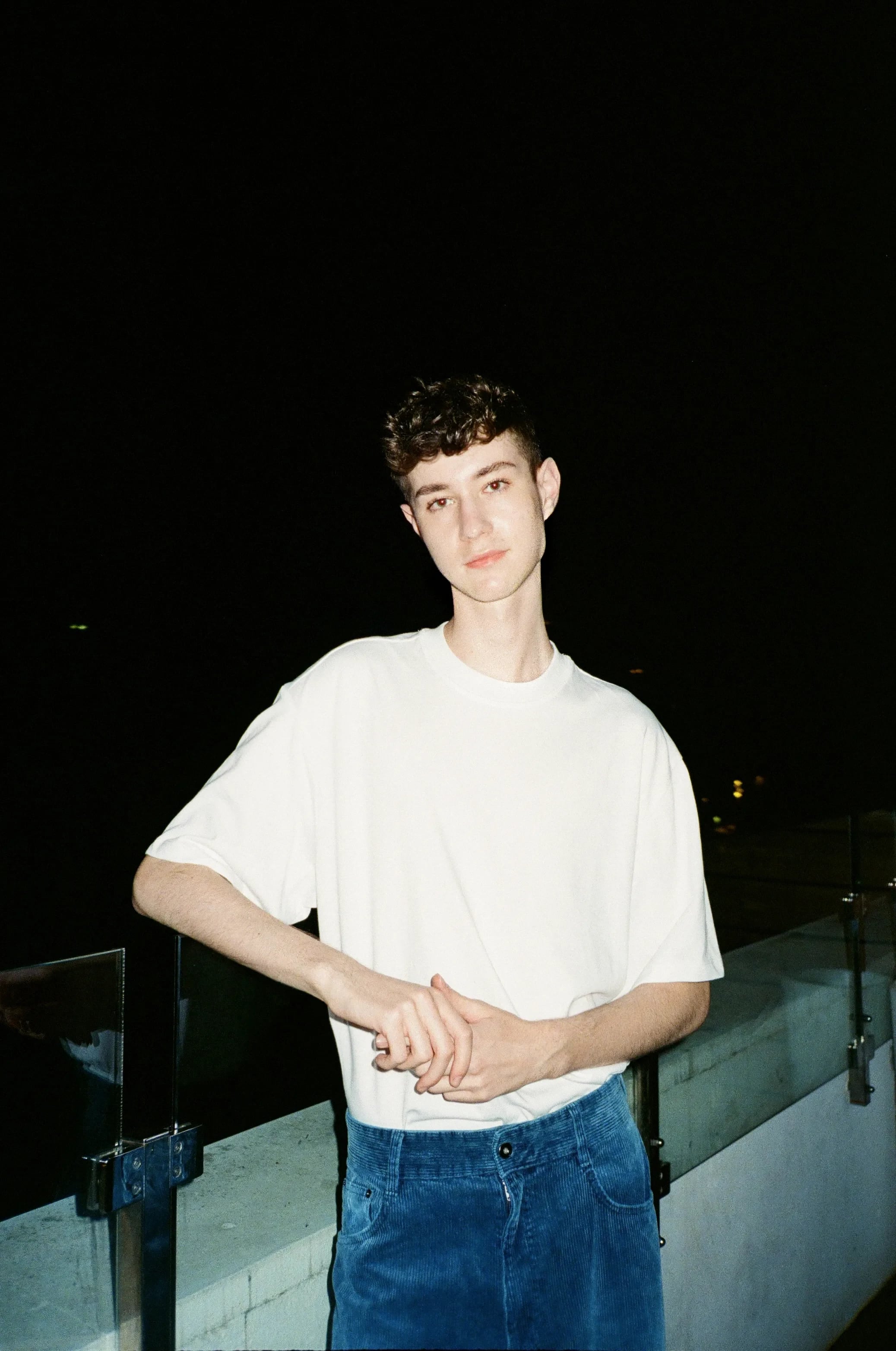 Flash portrait against a night sky